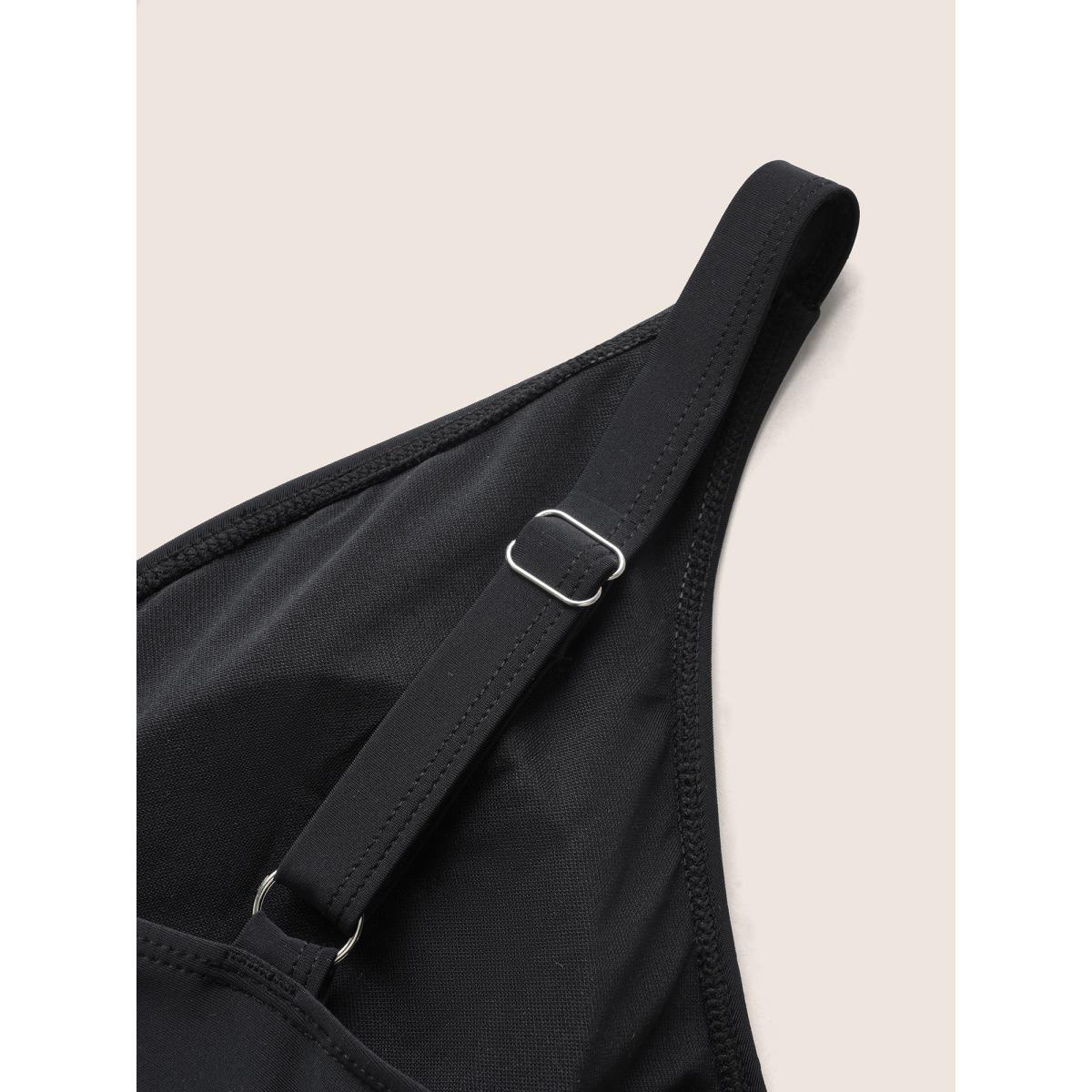 Plus Size Overlap Collar Tropical Print Gathered One Piece Swimsuit Women's Swimwear Black Beach Gathered Curve Bathing Suits High stretch One Pieces BloomChic 12/L Product Image