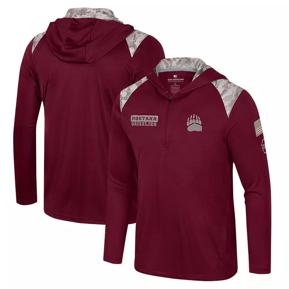 Men's Colosseum Maroon Montana Grizzlies OHT Military Appreciation Quarter-Zip Hoodie Jacket,  Product Image