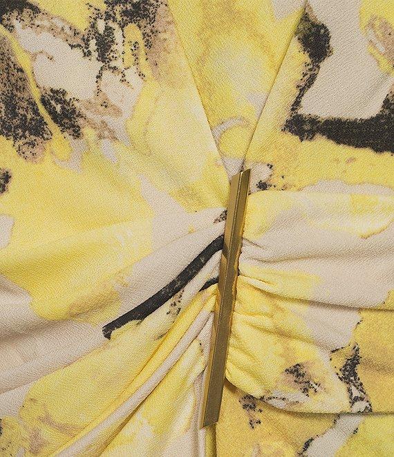 Donna Karan Printed Crepe Jersey Asymmetrical V-Neck Faux Wrap Top Product Image