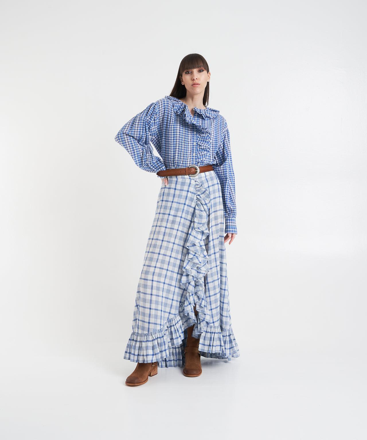 Check blouse with ruffles Product Image