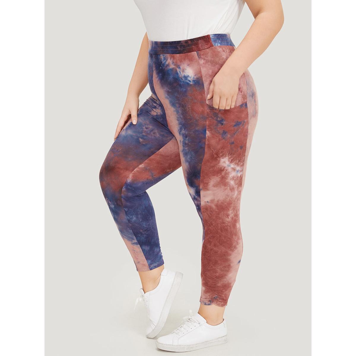 Plus Size Tie Dye Gathered Skinny Pocket Side Leggings Women Multicolor Casual High stretch Bodycon High Rise Dailywear Leggings BloomChic 26/4X Product Image
