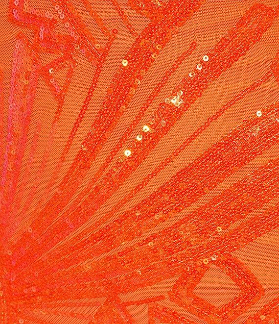 Midnight Doll Patterned Sequin Spaghetti Strap V-Neck Lace-Up Back Dress Product Image