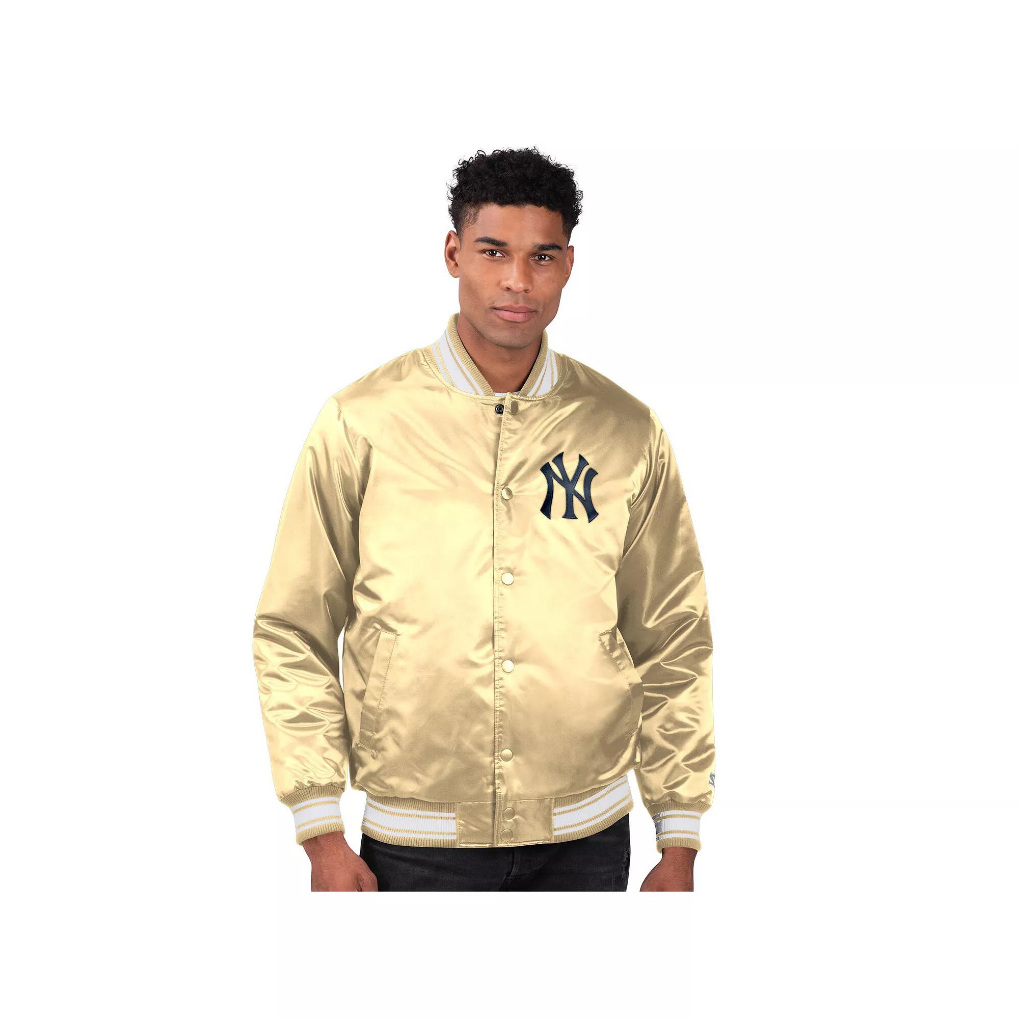 Men's Starter Tan New York Yankees Locker Room Satin Full-Snap Varsity Jacket, Size: XL, Team Product Image