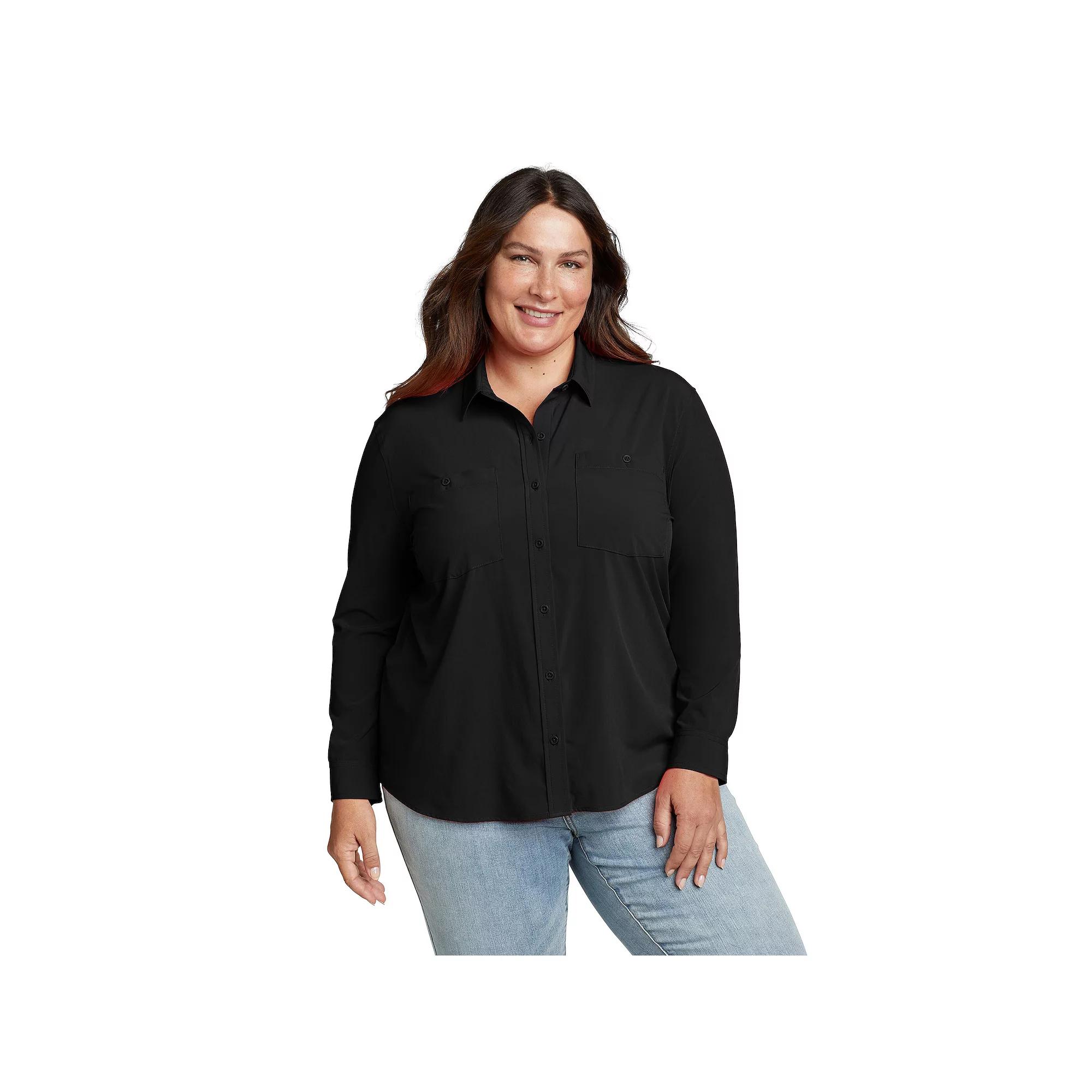 Plus Size Eddie Bauer Departure 3.0 Long Sleeve Collared Button Down Shirt, Women's, Size: 3XL, Black Product Image