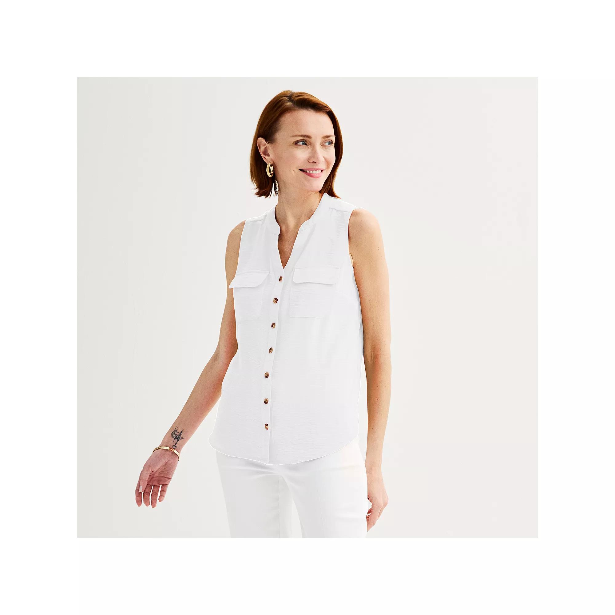 Women's Croft & Barrow® Y-Neck Tank Top, Size: XXL, Bright White Product Image