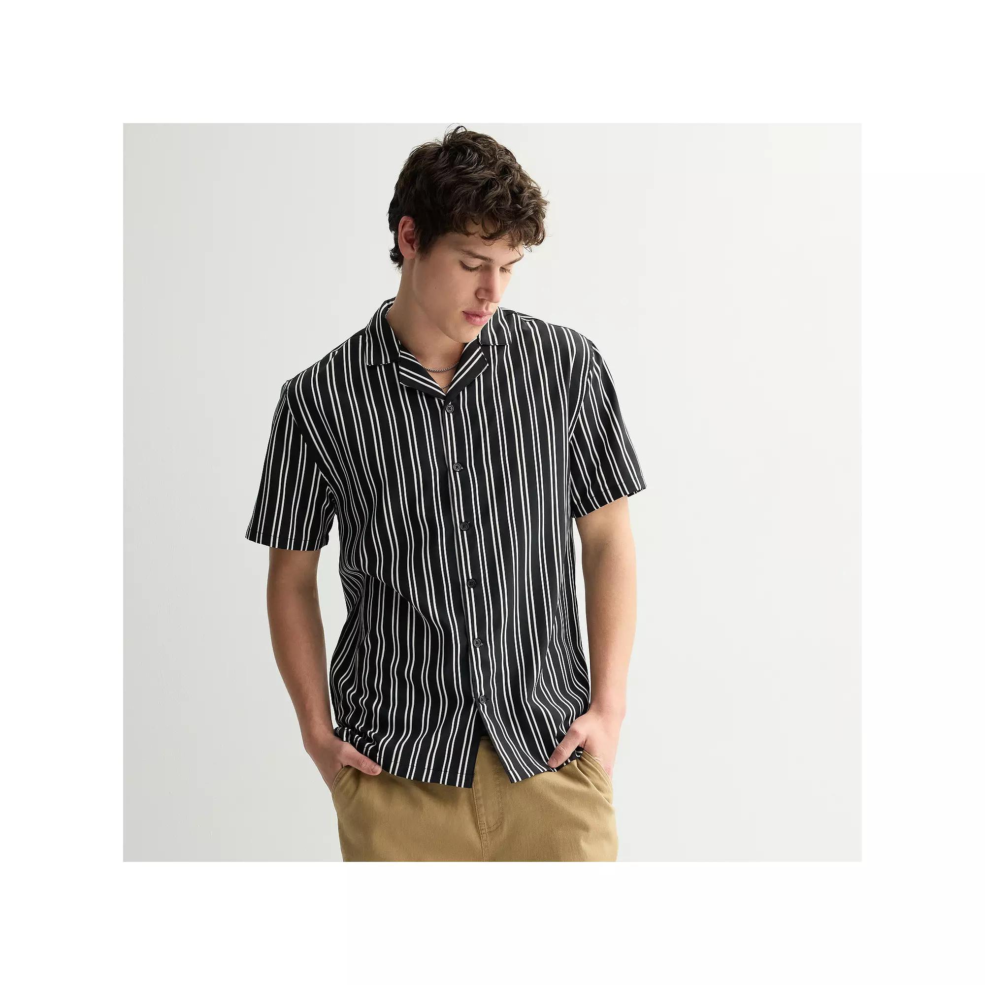 Men's Birch x Black Short Sleeve Woven Camp Shirt, Size: Medium, Black White Product Image