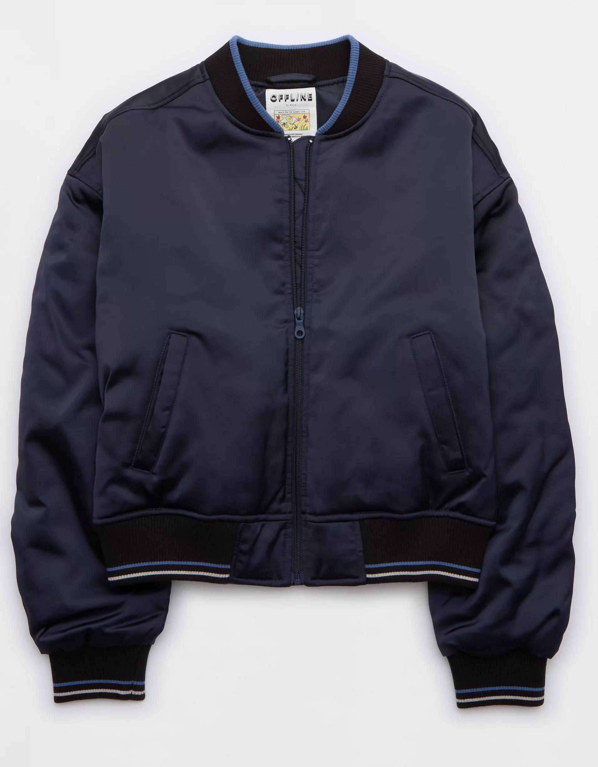 OFFLINE By Aerie Cropped Satin Bomber Jacket Product Image