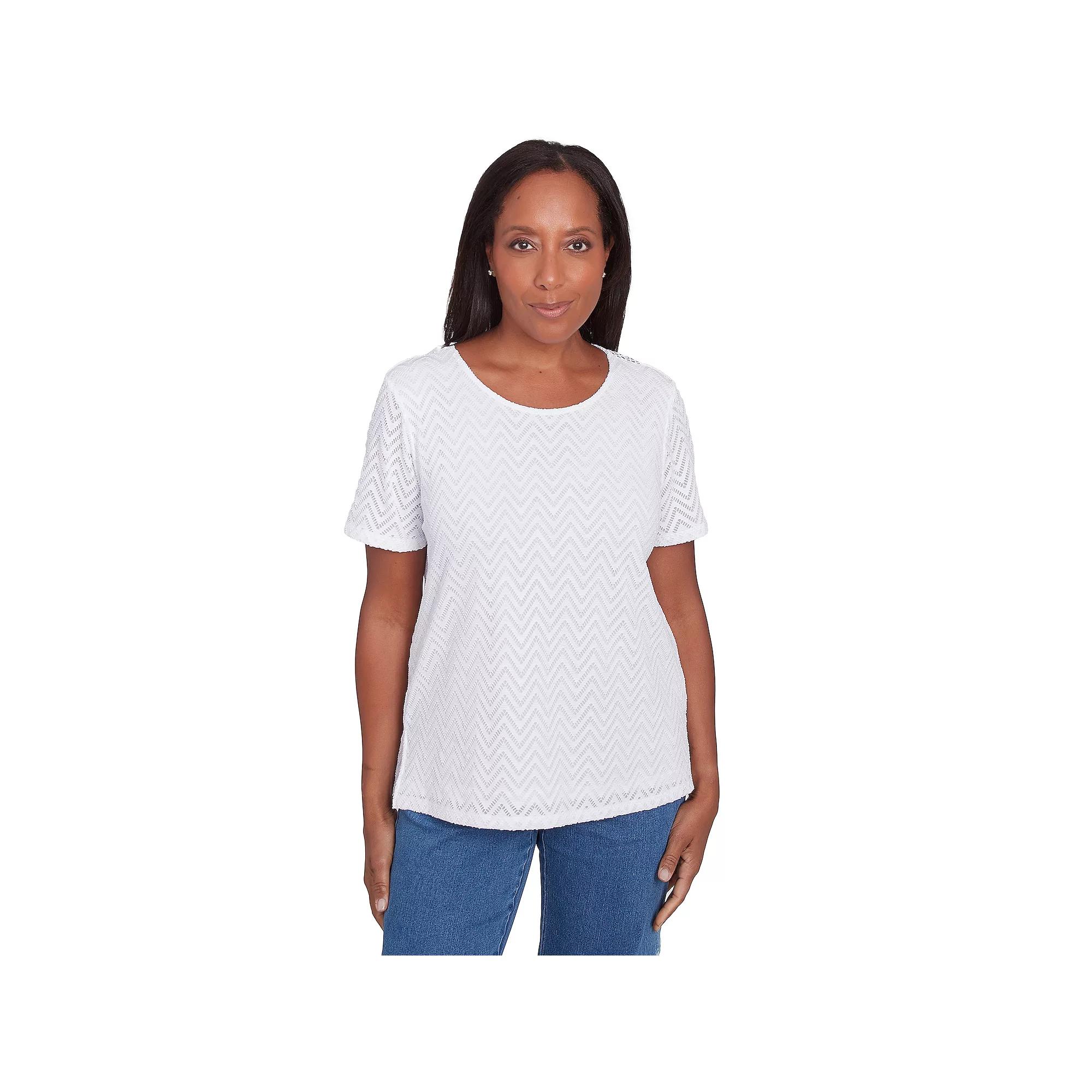 Women's Alfred Dunner Textured Chevron Lace Back Tee,  Product Image