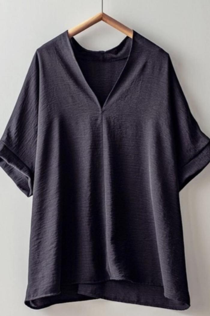 Oversized Vneck Folded Short Sleeve Top Product Image