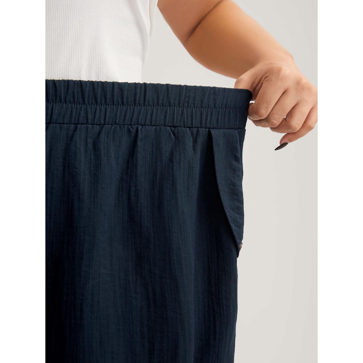 Plus Size Button Hem Straight-Leg Crop Pants Women Midnight Leisure Straight Leg Mid Rise Casual Pants BloomChic 22-24/3X Product Image