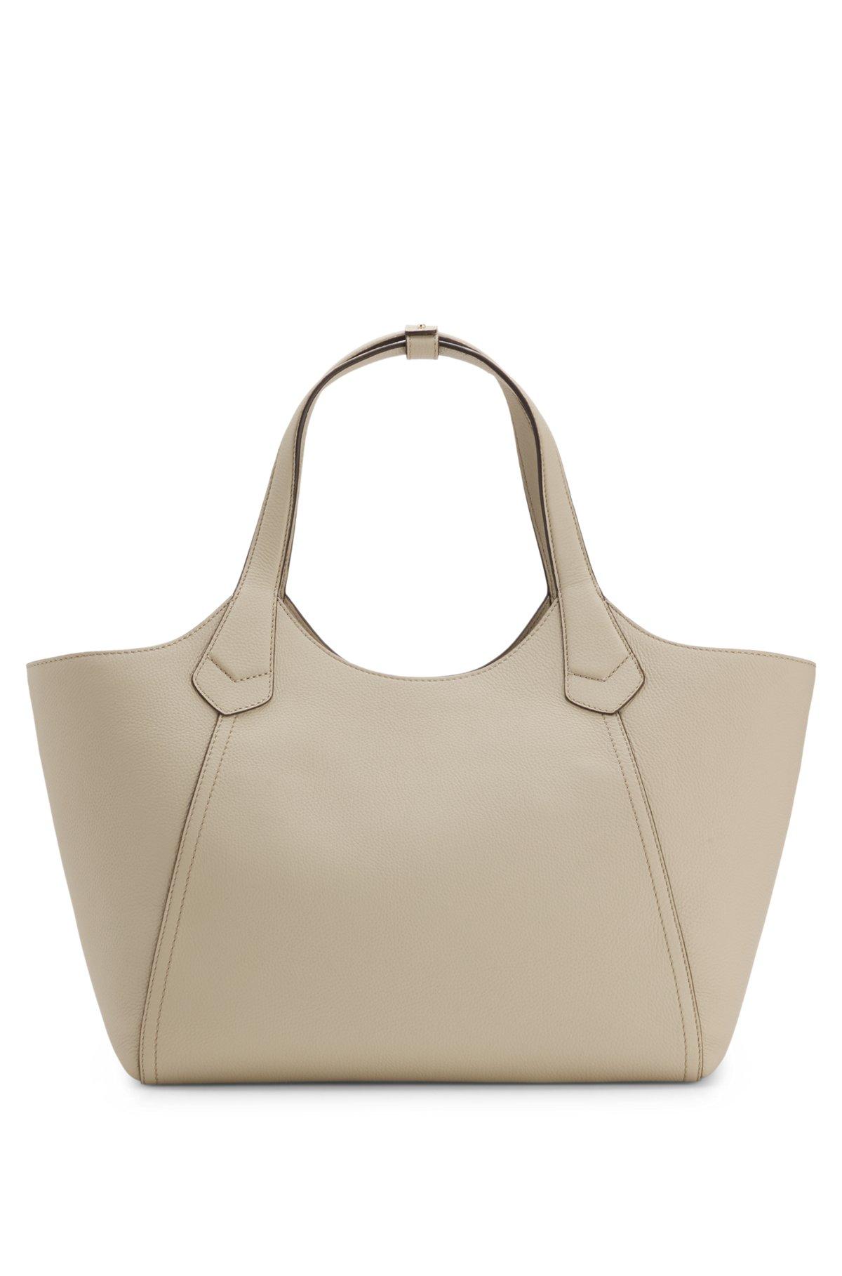 Leather tote bag with metallic logo lettering Product Image