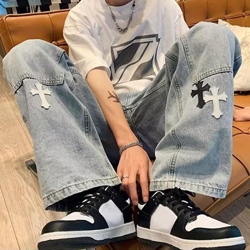 Sopula Men's Trendy Wide-Legged Drop-Feel Cross Jeans Product Image