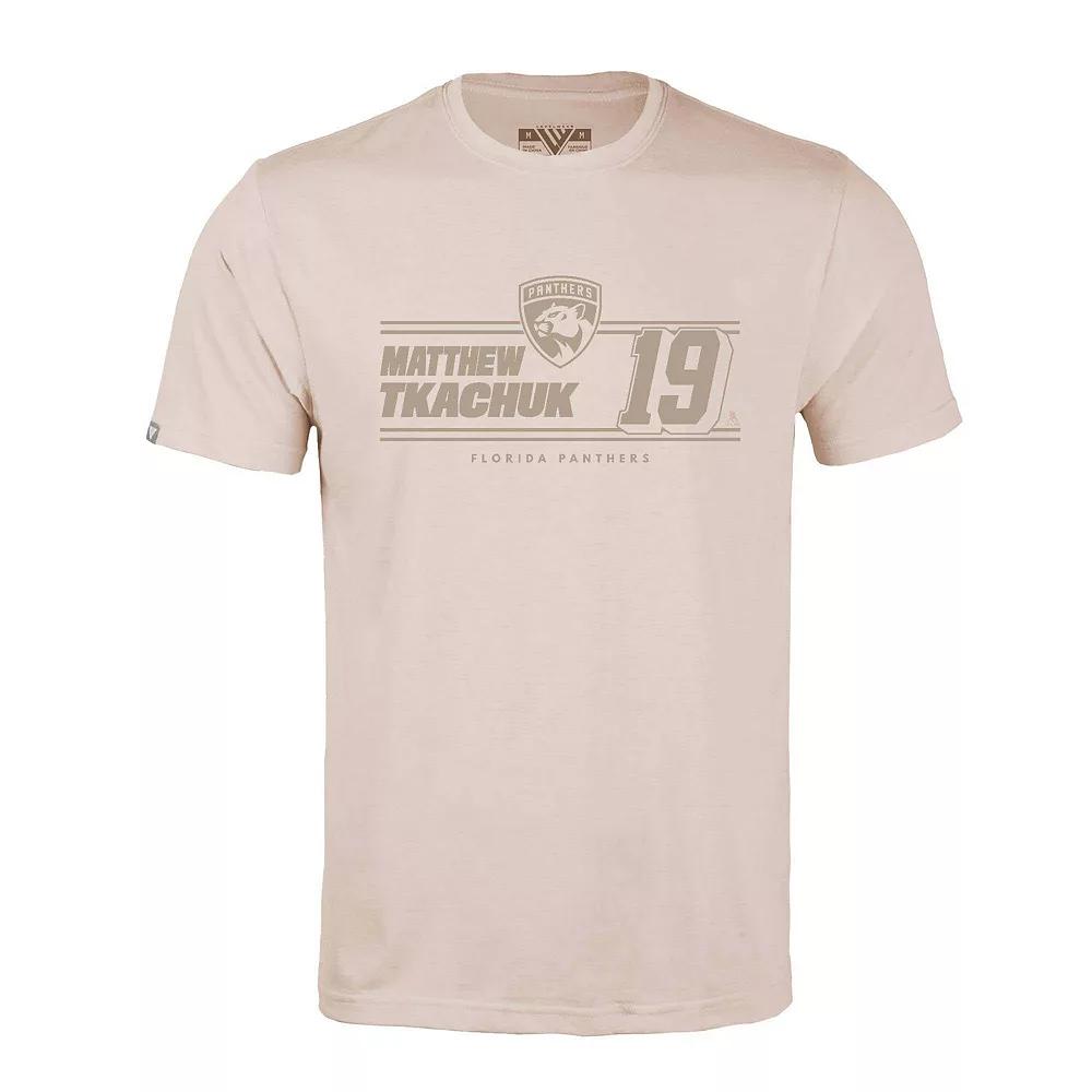 Men's Levelwear Matthew Tkachuk Khaki Florida Panthers Richmond Mileage Name & Number T-Shirt,  Product Image