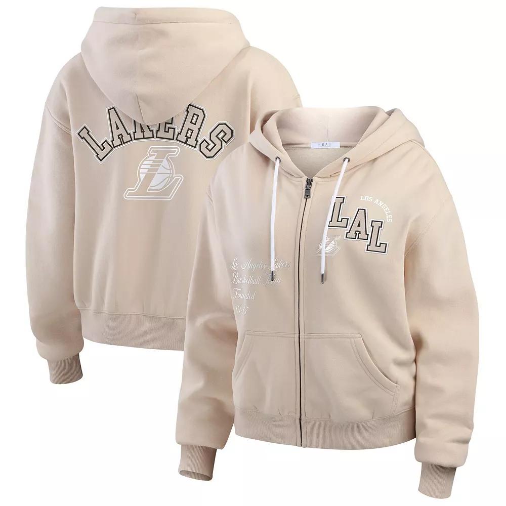 Women's WEAR by Erin Andrews Tan Los Angeles Lakers Tonal Felt Patch Full-Zip Hoodie, Size: XS, Team Product Image
