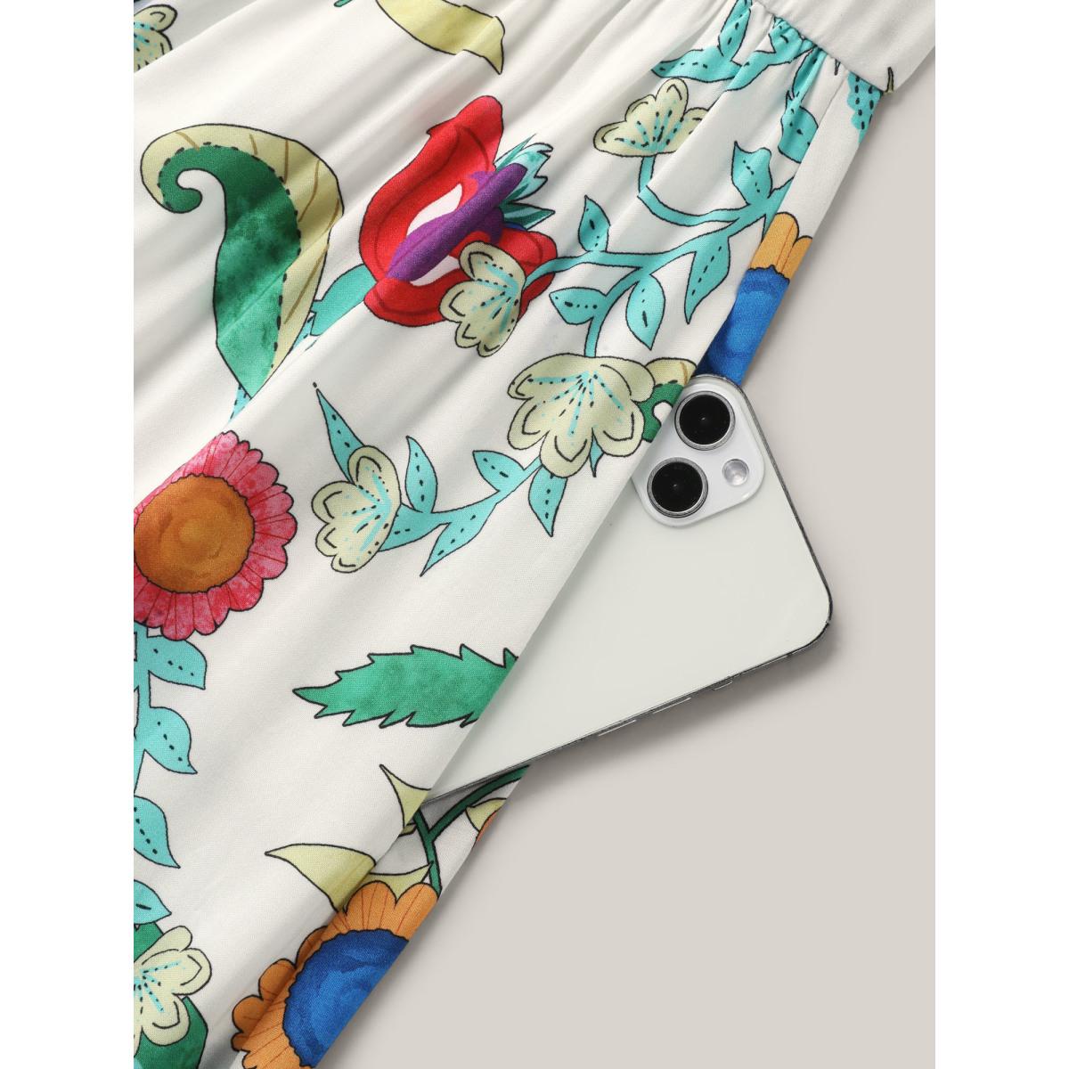 Plus Size Sunkissed Floral V-Neck Pockets Midi Dress Multicolor Women V-neck Short sleeve Curvy BloomChic 28/5X Product Image