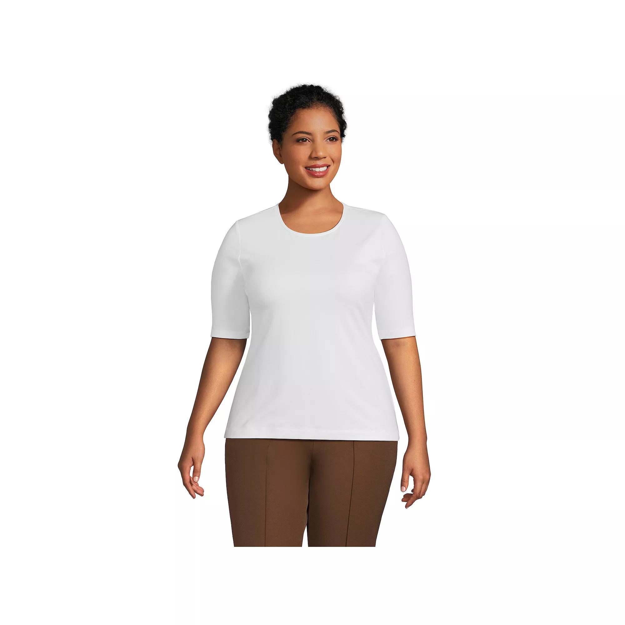 Petite Lands' End Lightweight Cotton Modal Elbow Sleeve Crew Neck Tee, Women's,  Product Image