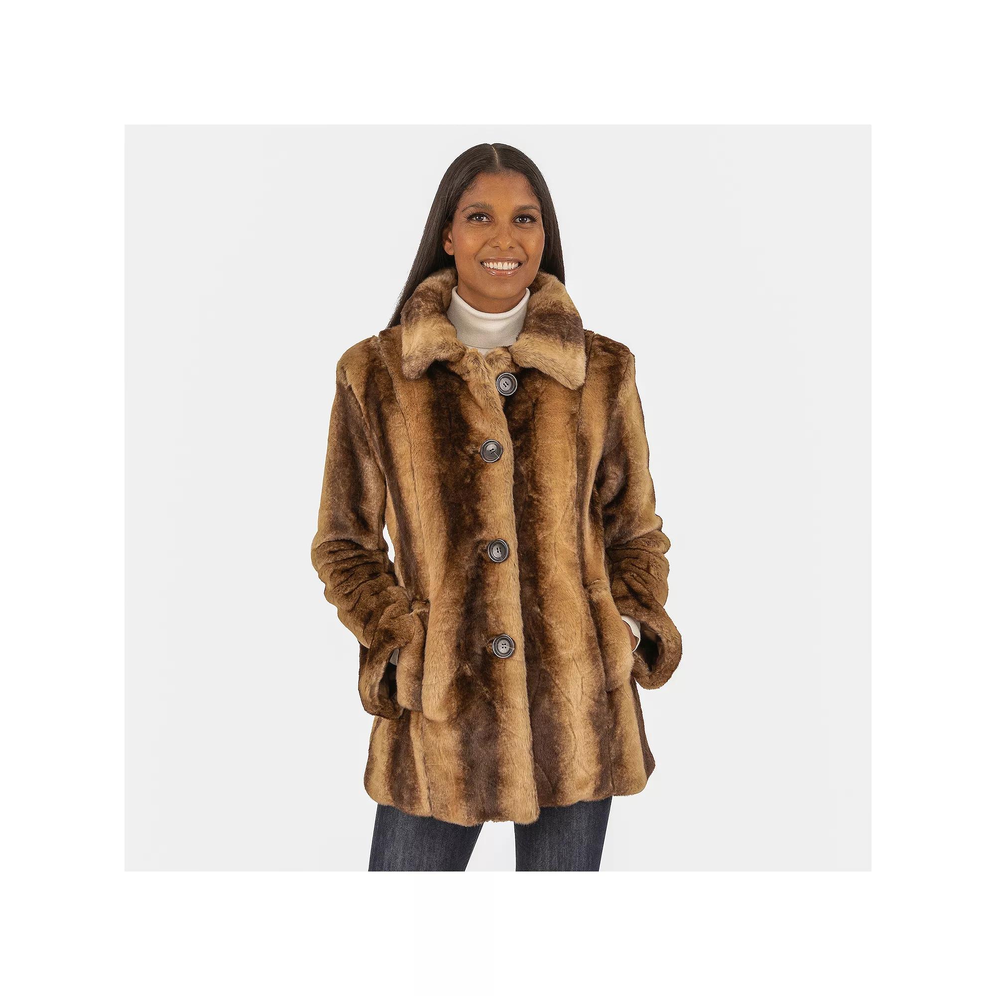 Womens Fleet Street Faux Fur Button Front Swing Coat Product Image