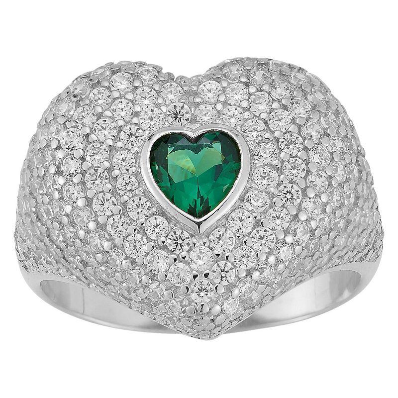 Sunkissed Sterling 14k Gold Over Silver Cubic Zirconia Heart Signet Ring, Women's, Size: 7, Silver Tone Product Image