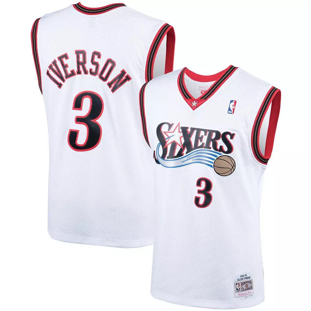 Men's Mitchell & Ness Allen Iverson White Philadelphia 76ers Hardwood Classics Swingman Jersey,  Product Image