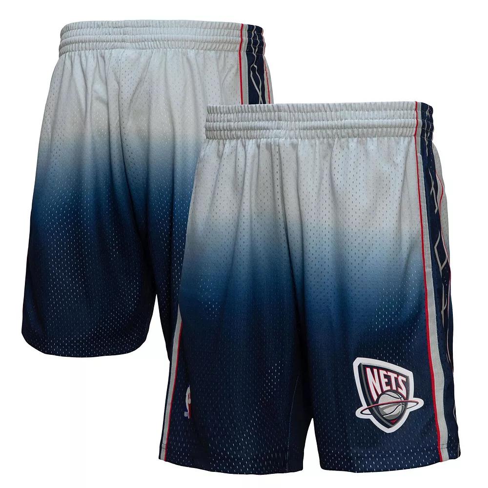 Men's Mitchell & Ness Gray/Blue New Jersey Nets 2006/07 Hardwood Classics Fadeaway Reload 3.0 Swingman Shorts,  Product Image