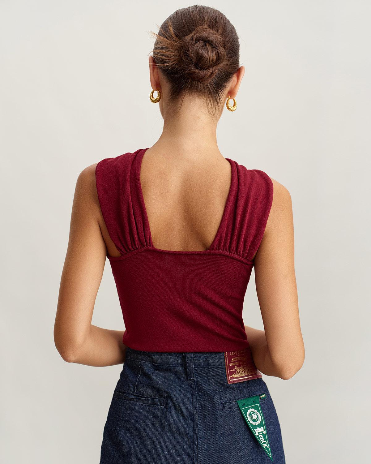 Wine Red Knit Ribbed Tank Top Product Image