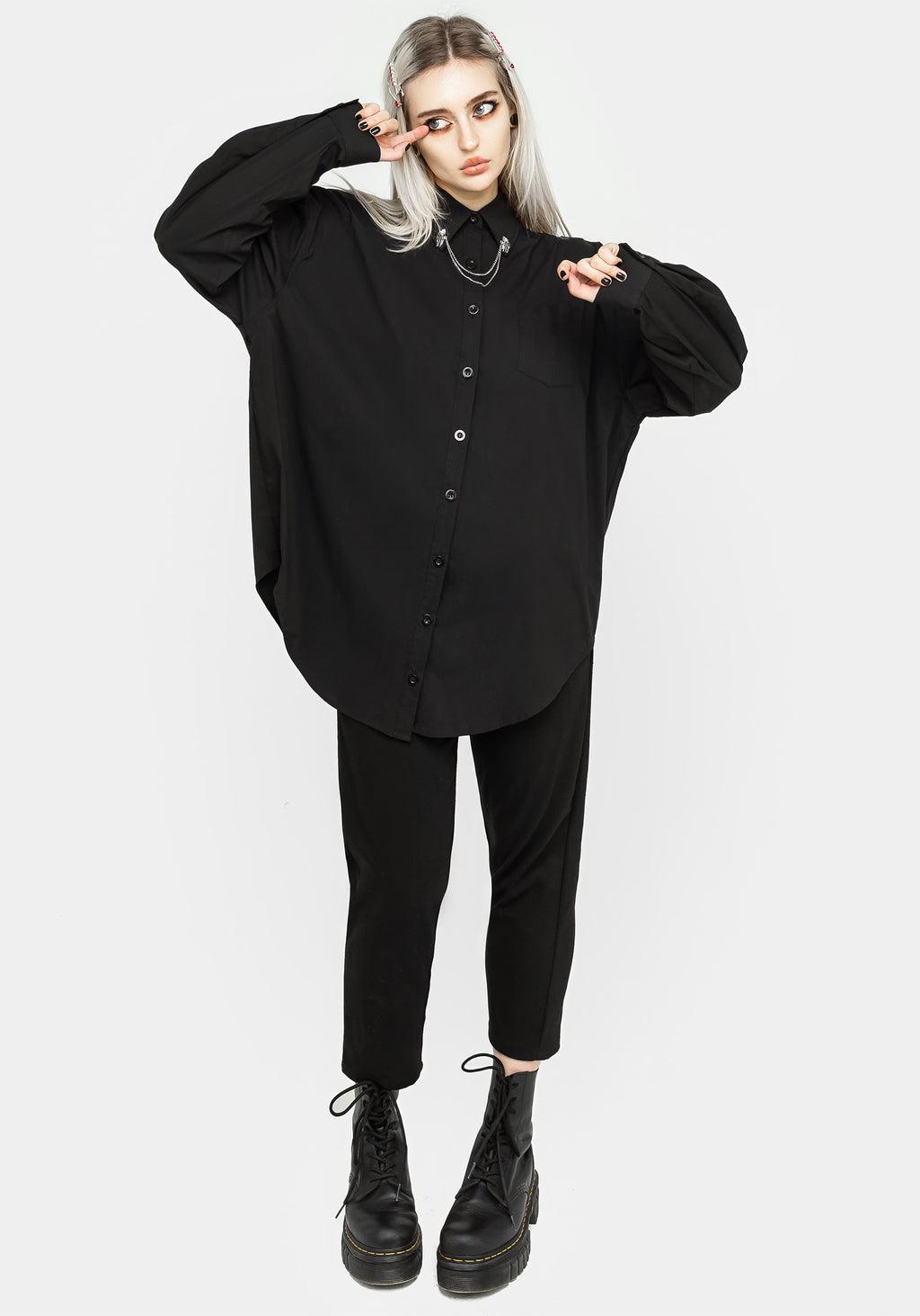 Chiromancy Collar Loose Fit Shirt - Black Product Image