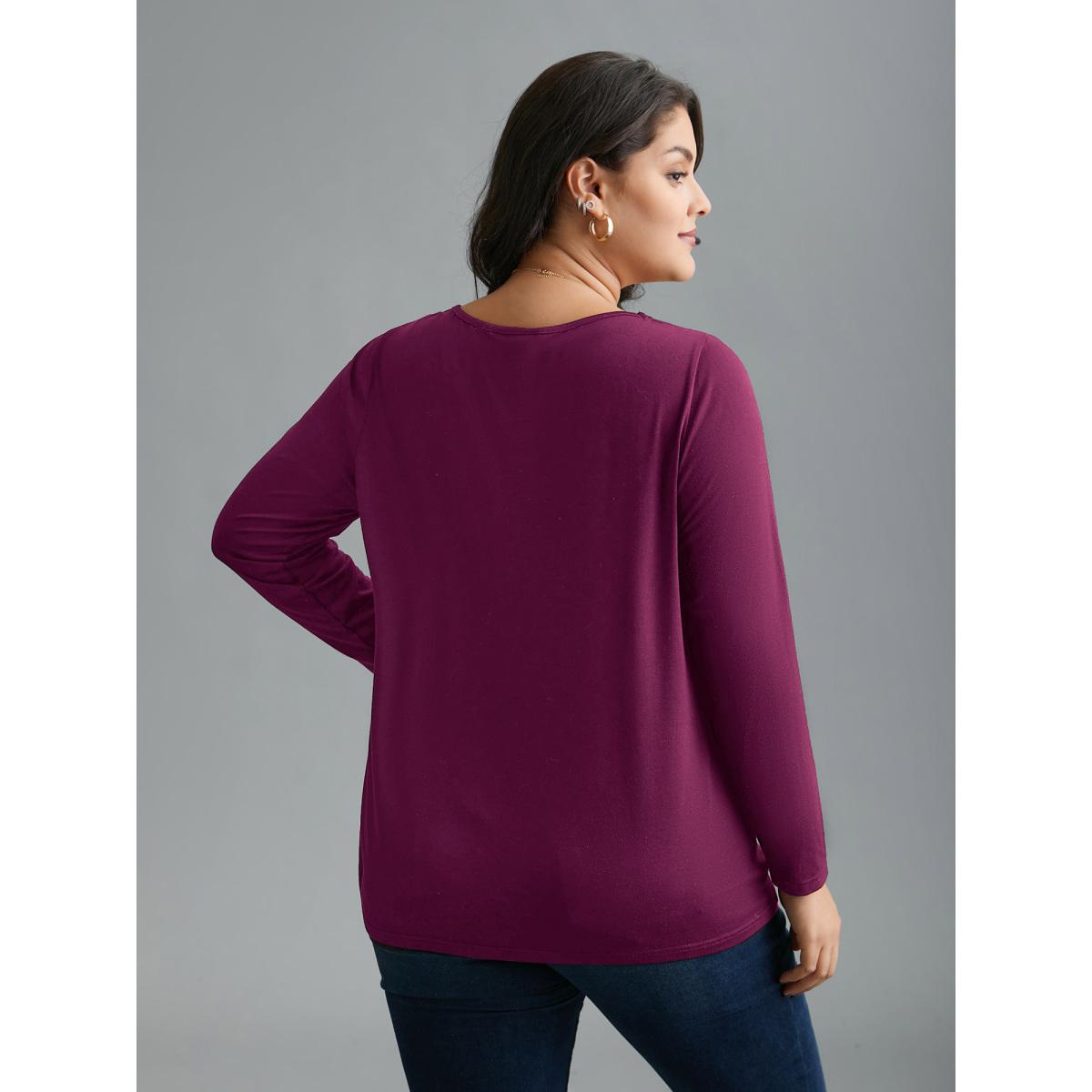 Plus Size Asymmetrical Neckline Long Sleeve T-shirt Deeppurplered Women Casual Cut-Out Asymmetrical Neck Everyday T-shirts BloomChic 22-24/3X Product Image