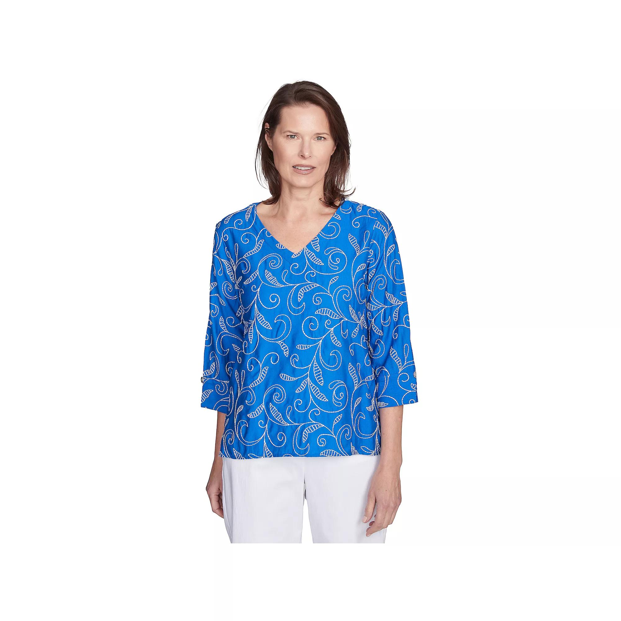 Women's Alfred Dunner Scroll Embroidered Cuff Sleeve Top,  Product Image