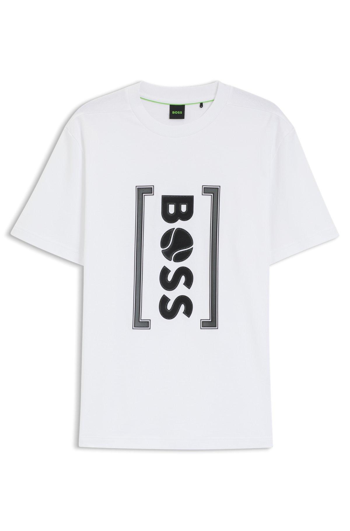 BOSS - Relaxed-fit T-shirt with tennis-inspired mesh-print logo - White Product Image