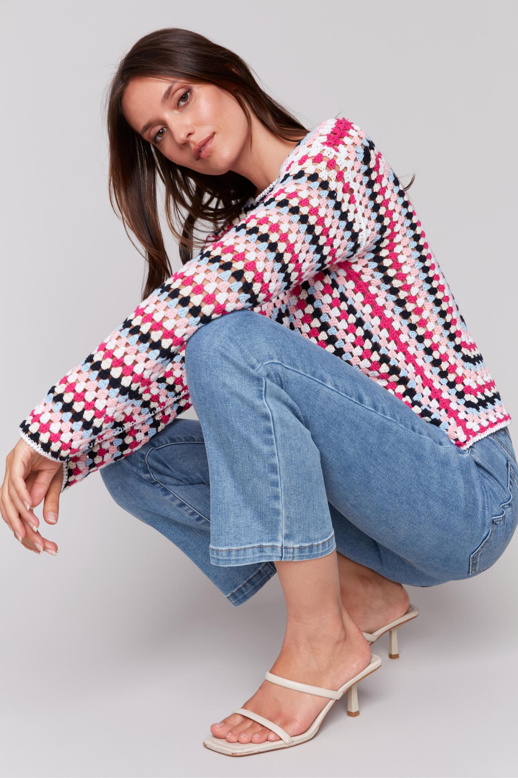 Square Long Sleeve Crochet Top Product Image