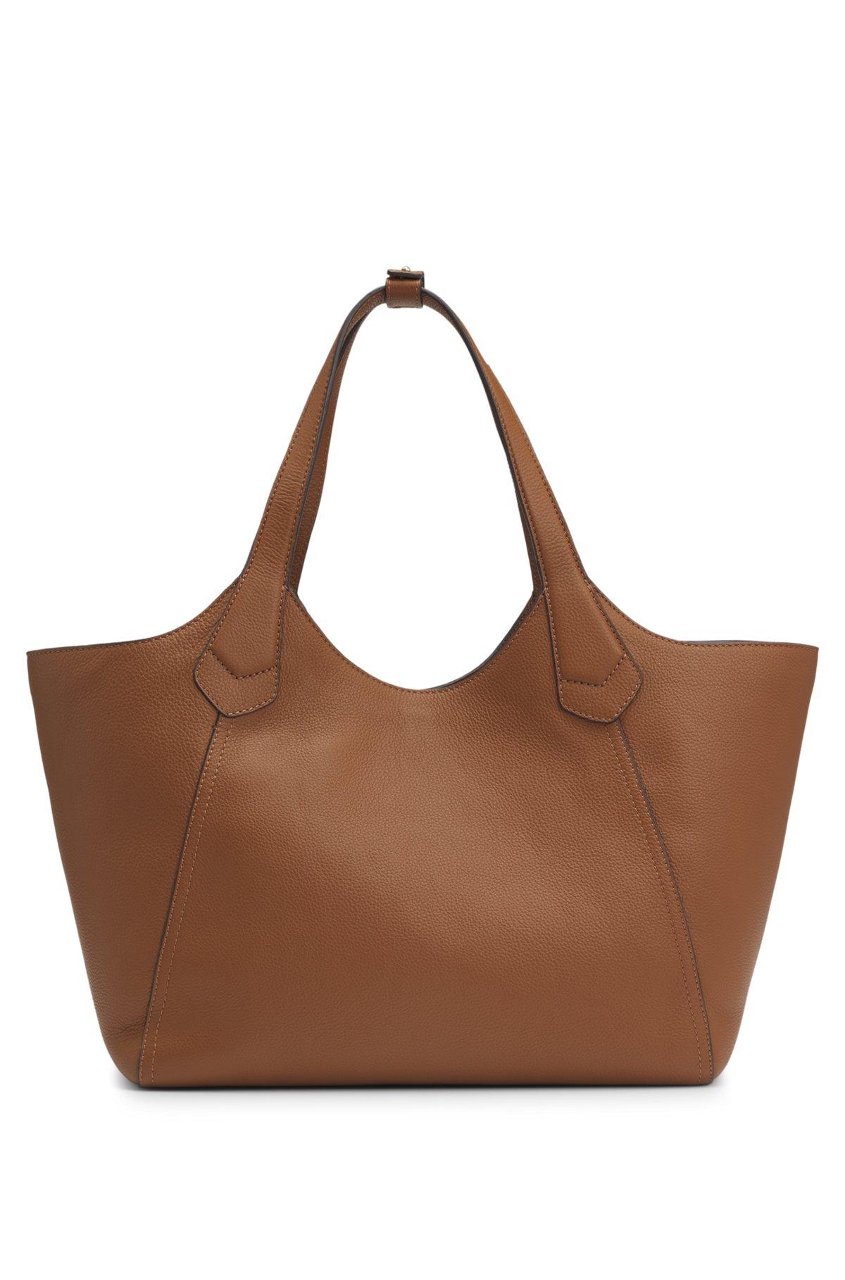 Leather tote bag with metallic logo lettering Product Image
