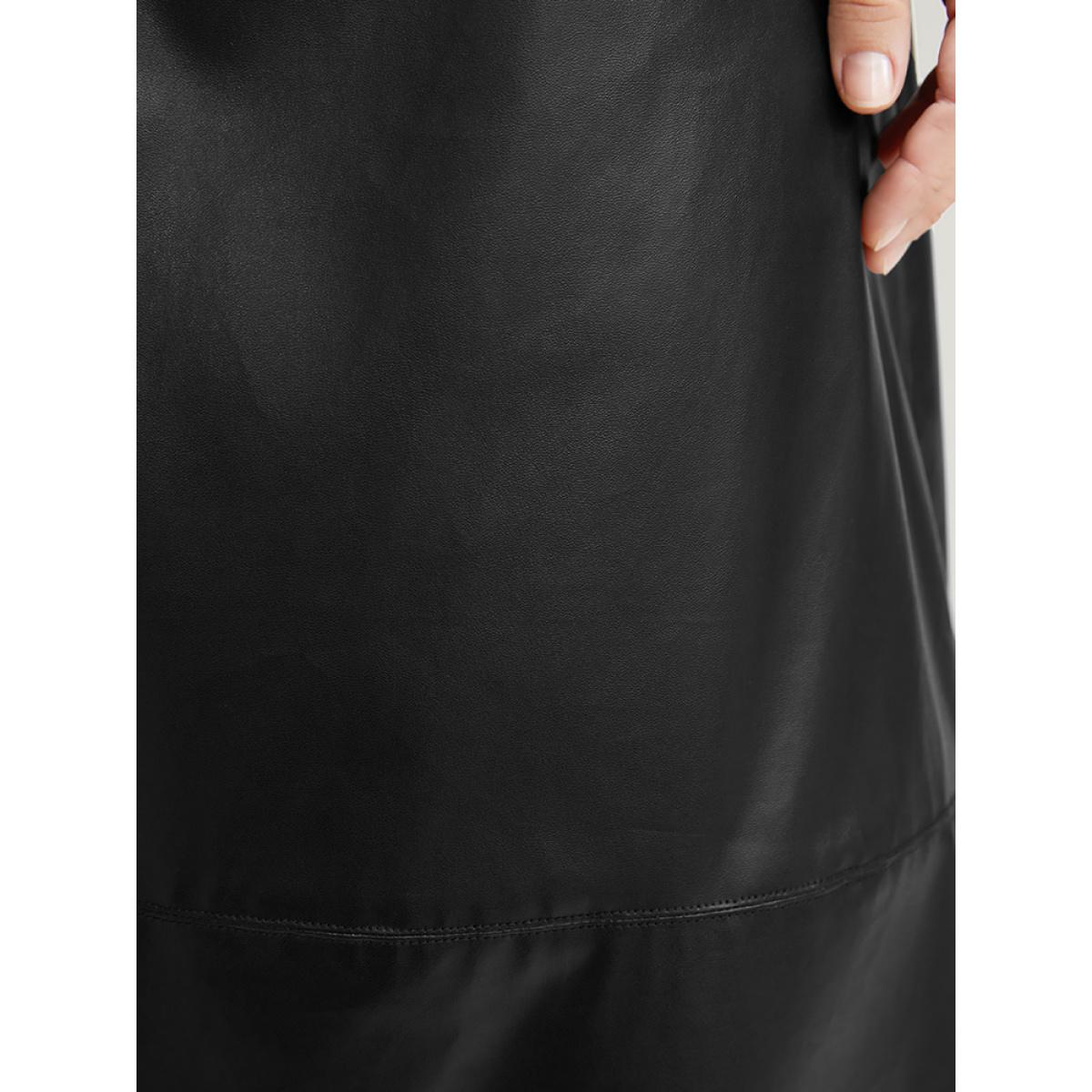 Plus Size PU Leather Button Detail Skirt Women Black Glamour Button Low stretch Going out Skirts BloomChic 26/4X Product Image