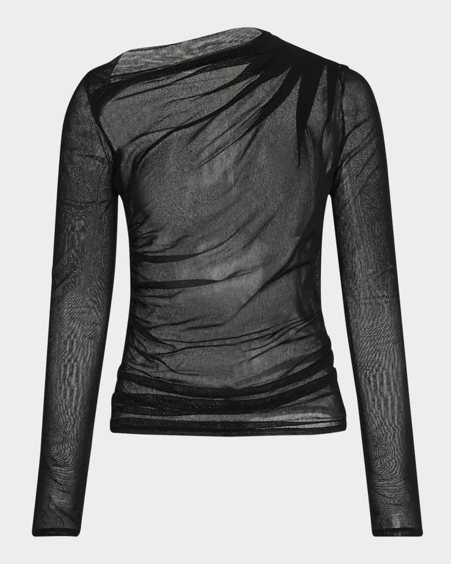 Sheer Slash Long-Sleeve Blouse Product Image