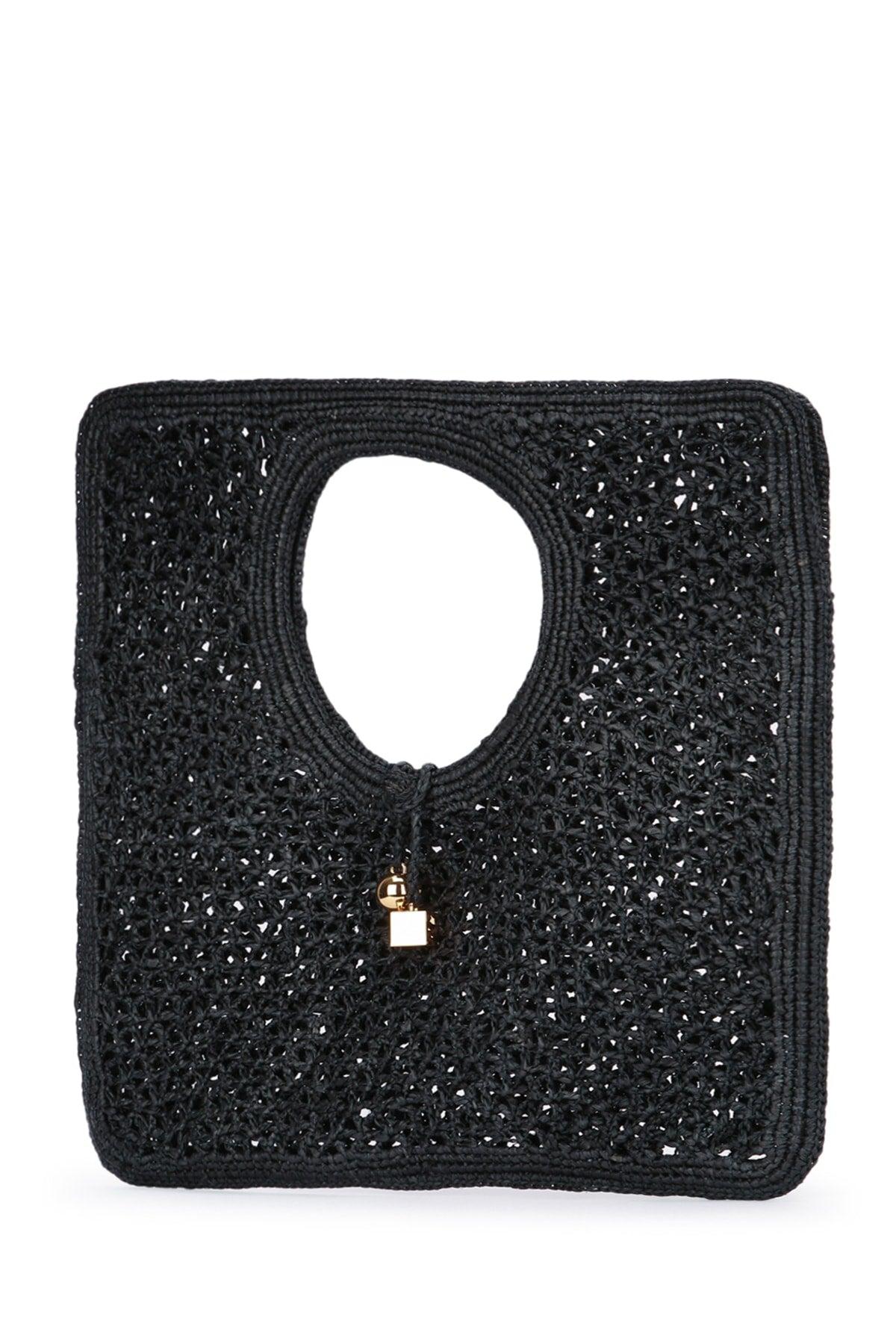 JACQUEMUS Carre Spiaggia Embellished Braided Raffia Tote In Black Product Image
