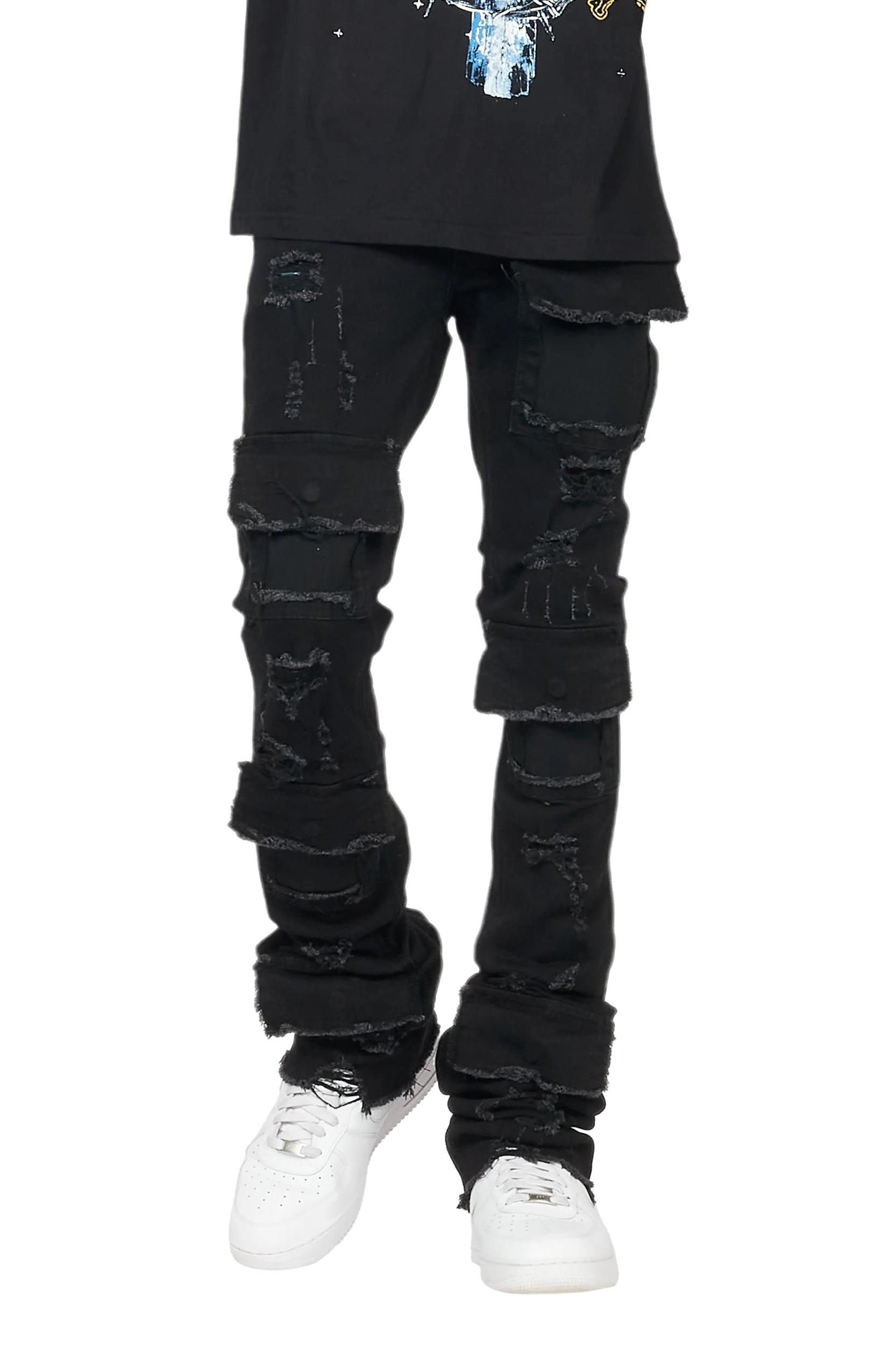 Pooja Jet Black Super Stacked Flare Jean Male Product Image