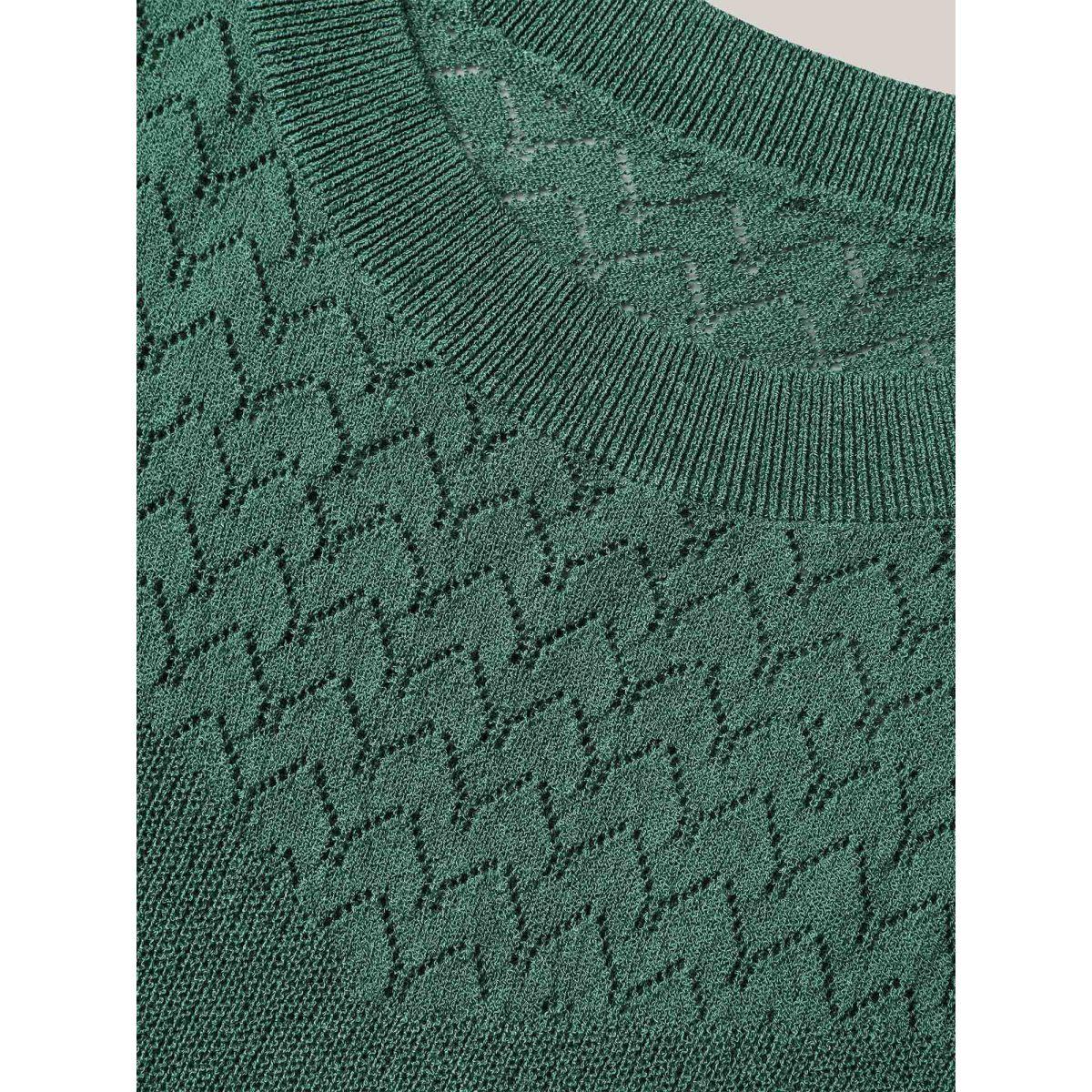 Plus Size Cut-Out Textured Ribbed Hem Pullover Truegreen Women Casual Loose Long Sleeve Round Neck Everyday Pullovers BloomChic 18-20/2X Product Image