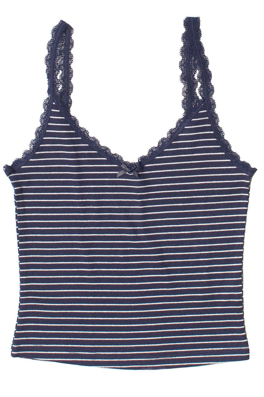 Striped Lace Trim Bow Tank Product Image