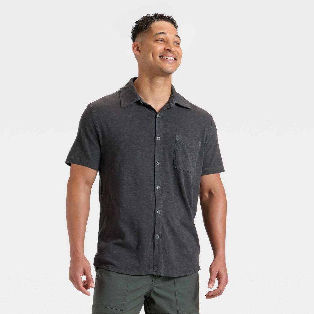 Men's Short Sleeve Slub Button-Down Shirt - Goodfellow & Co™ Charcoal Gray L Product Image