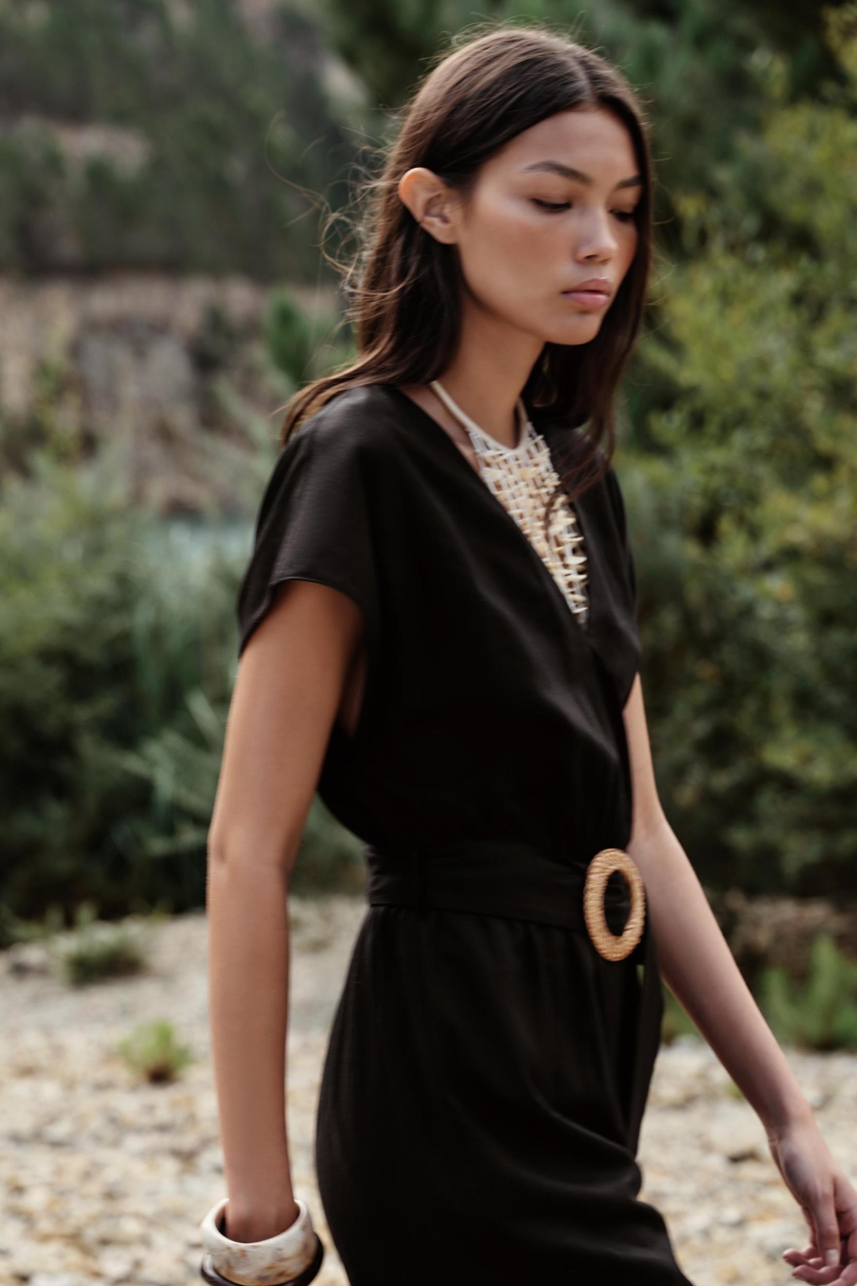 LINEN BELTED LONG JUMPSUIT Product Image