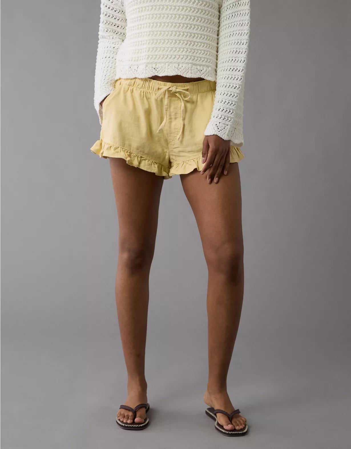 AE Stretch Linen-Blend Ruffle Short Product Image