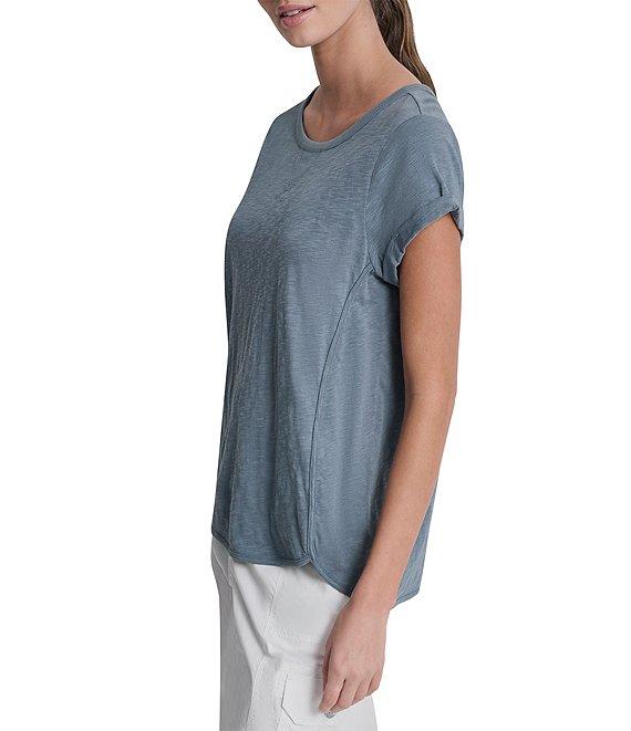 DKNY Sport by Donna Karan Cotton Slub Jersey Stripe Crew Neck Short Rolled Cuff Tee Product Image