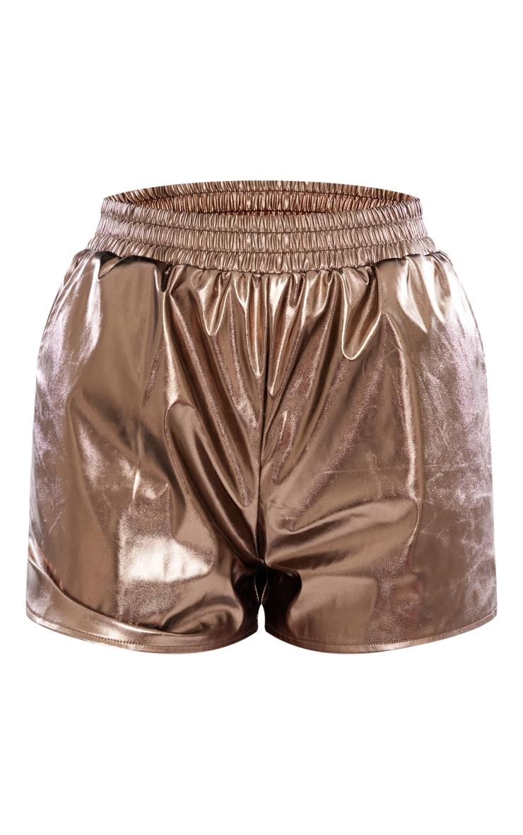 Bronze Metallic Faux Leather Paper Bag Shorts Product Image