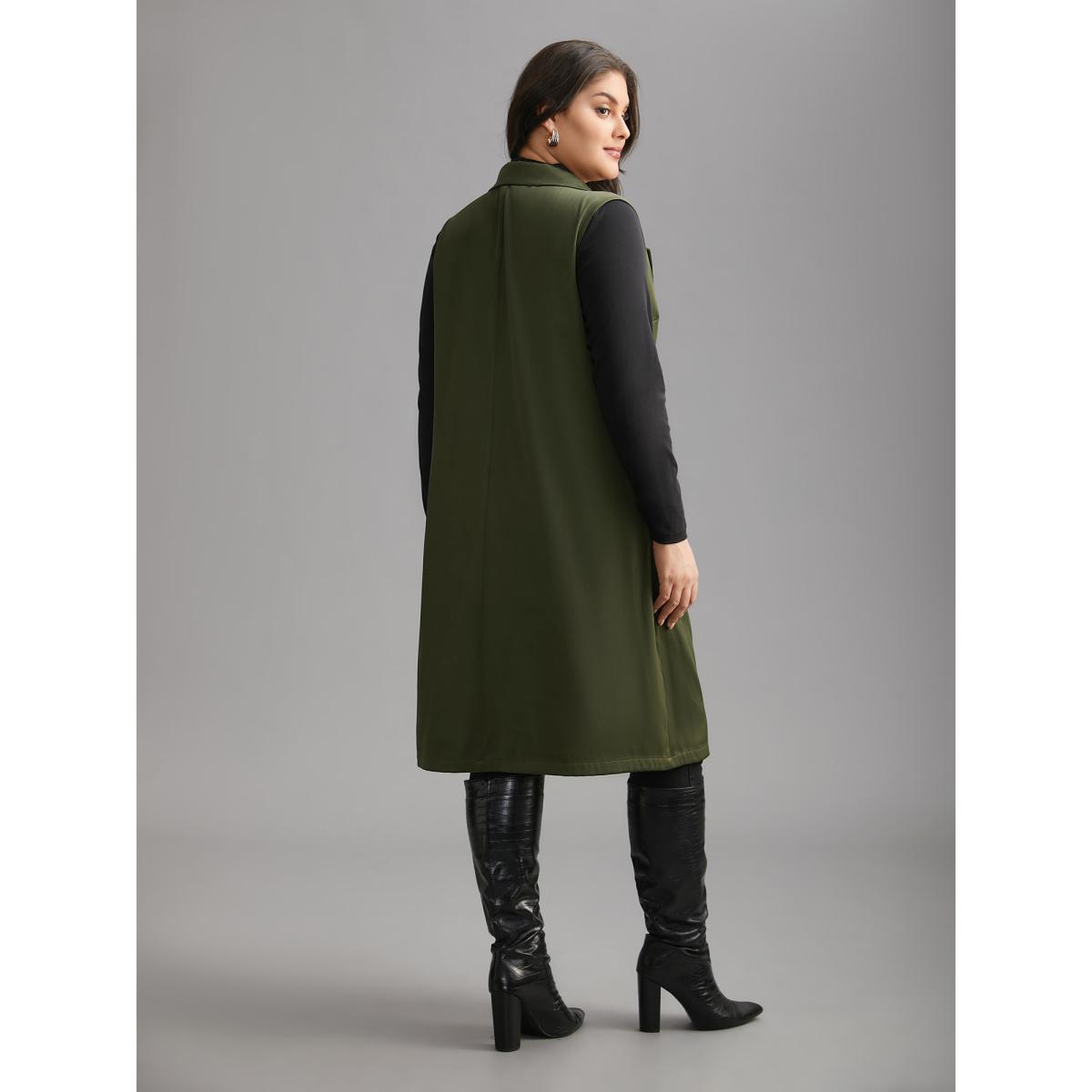 Plus Size Solid Lapel Collar Pockets Coat Women ArmyGreen Elegant Button Loose Ladies Everyday Winter Coats BloomChic 22-24/3X Product Image