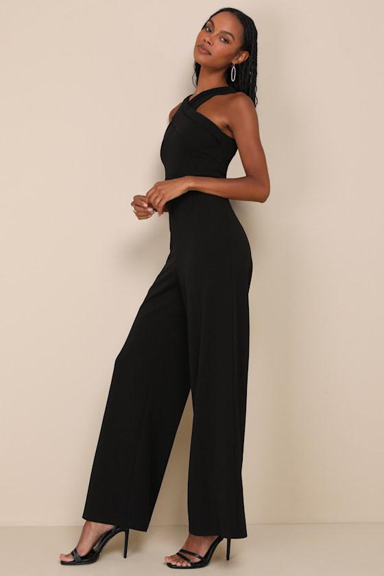 Criss-Cross Your Mind Black Cross-Front Wide-Leg Jumpsuit Product Image