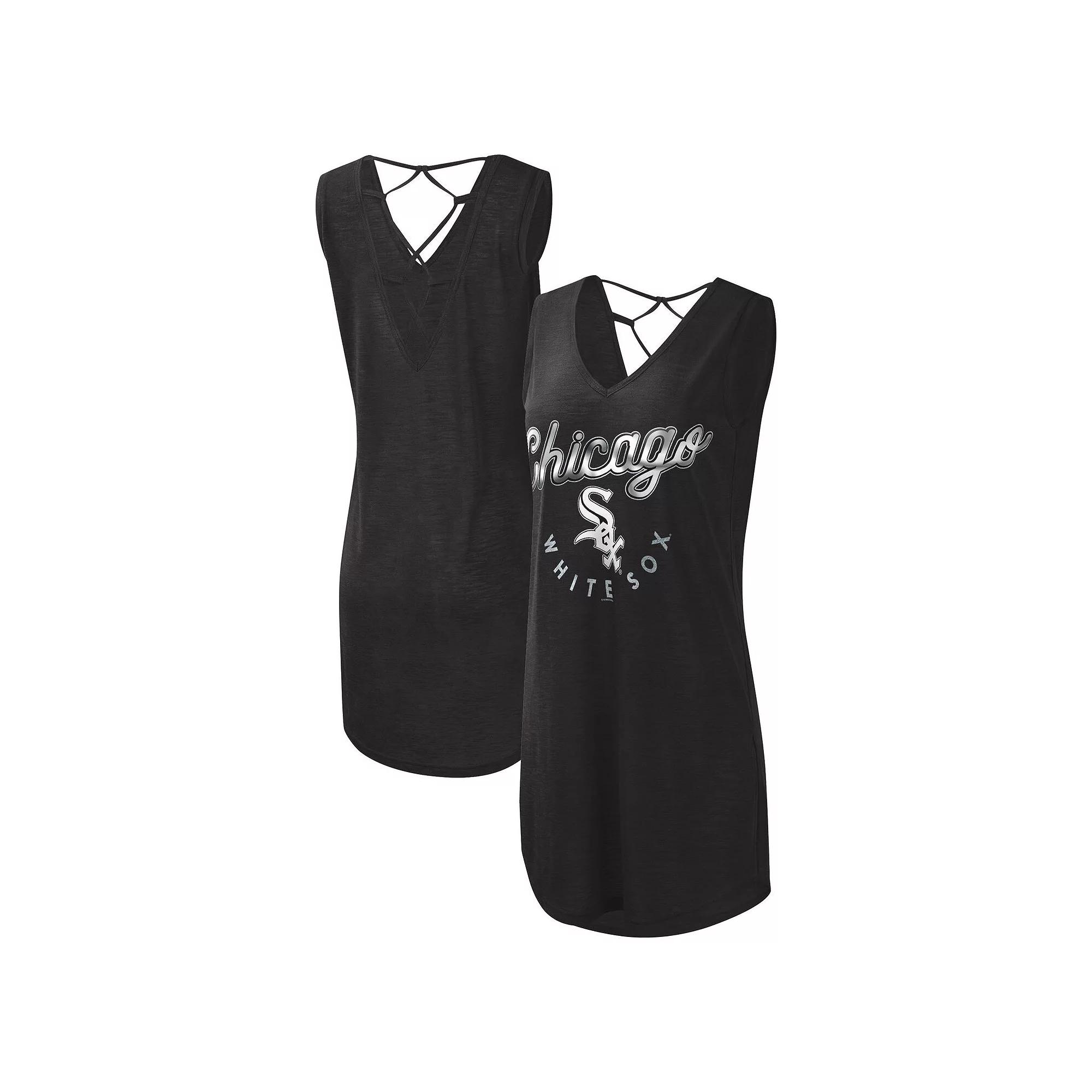Women's G-III 4Her by Carl Banks Black Chicago White Sox Game Time Slub Beach V-Neck Cover-Up Dress,  Product Image