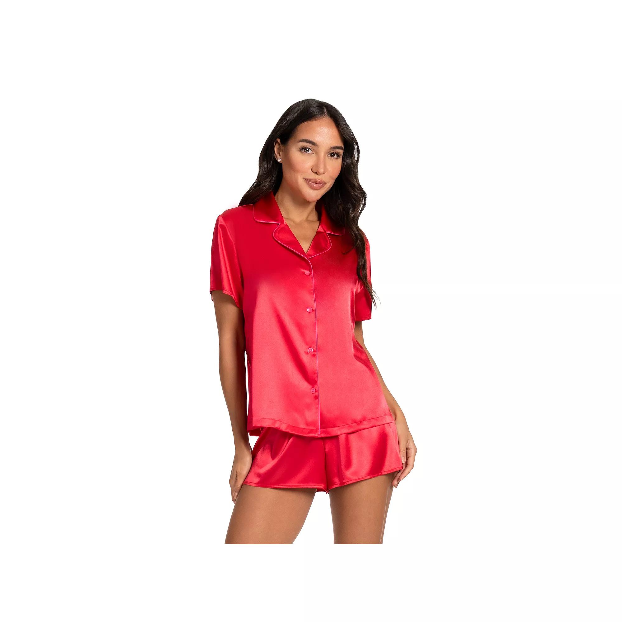 Women's Lilac+London 2-Piece Short Sleeve Pajama Top & Pajama Shorts Set, Size: XXL, Solid Red Product Image
