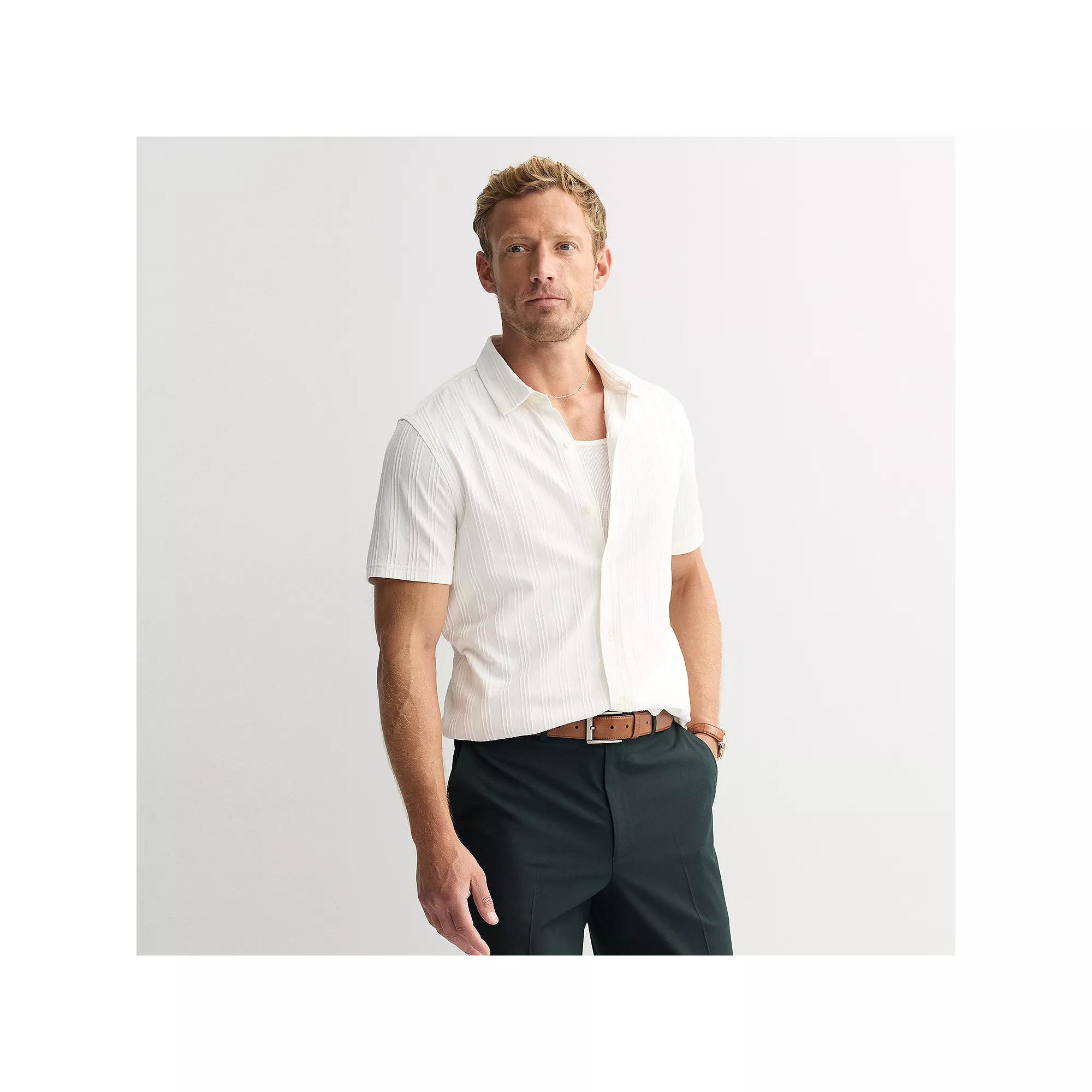 Men's Apt. 9® Knit Short Sleeve Button-Down Shirt,  Product Image