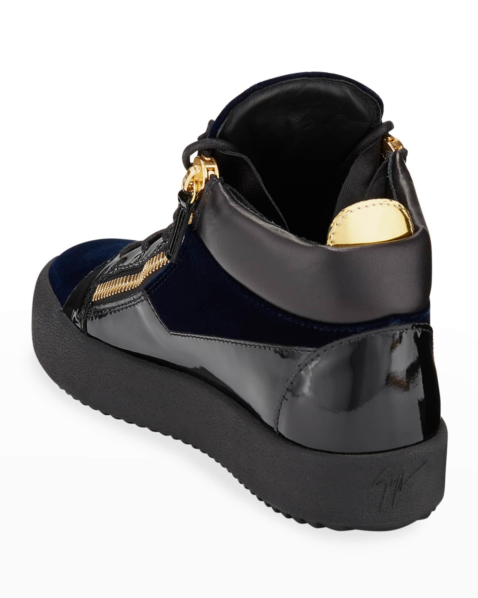 Men's Velvet Patent Leather Mid-Top Sneakers Product Image