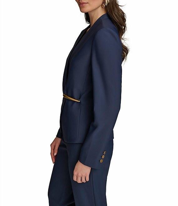 Donna Karan Collarless Gold Bar Hardware Snap Front Jacket Product Image
