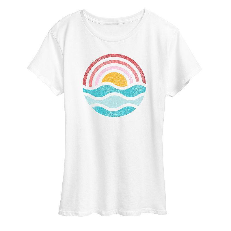 Women's Simple Sunset Waves Graphic Tee, Girl's,  Product Image